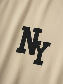 Manfinity Joysei Men's Casual Letter Print Short Sleeve T-Shirt, Summer - Khaki - View 4