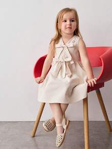 Maija Kids Đầm dệt không tay cổ tròn thêu nơ trang trí màu mơ cho bé gái - Màu be - Xem 3