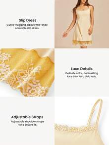 LUVLETTE 柔软 100% 纯棉 奢华蕾丝领口细节吊带睡裙内衣 - 黃色 - 查看 6