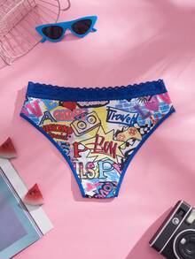 Women's Fashion Comfortable Lace Patchwork Printed Panties - Multicolor - View 2