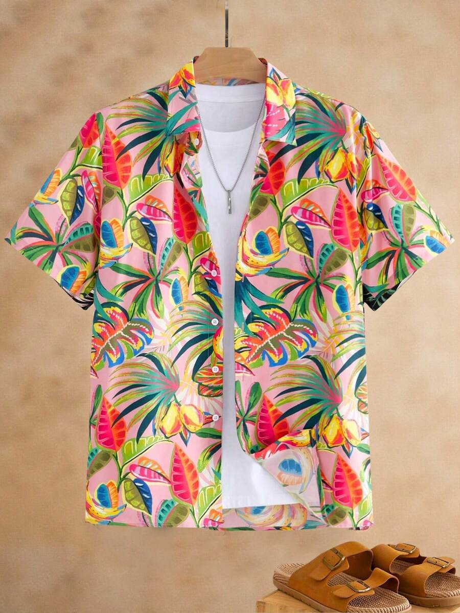 EASEVO Áo sơ mi nam tay ngắn in họa tiết, thích hợp cho kỳ nghỉ, tiệc tùng, đi biển. - Nhiều màu - Xem 1