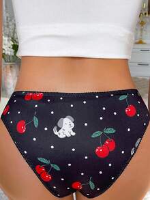 Women's Fashion Cherry & Cartoon Dog Print Panties - Multicolor - View 2