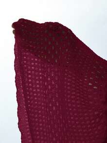 Swim Lushoire Váy che nắng đi biển viền lượn sóng, họa tiết đục lỗ hình học. - Màu Đỏ Sâu - Xem 6