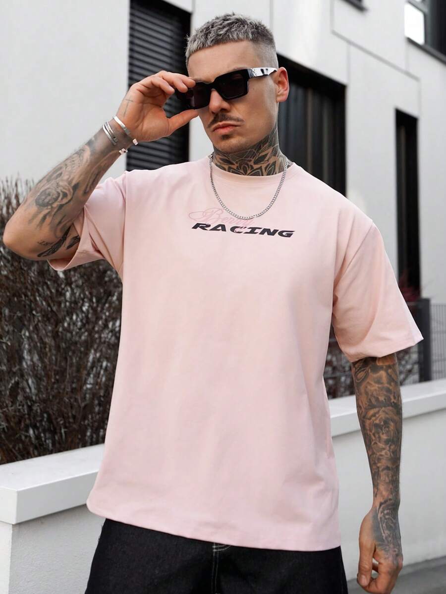 Artur Kramer Men's Fashionable Versatile Racing Culture Graphic Print Short Sleeve T-Shirt, 2000s Style