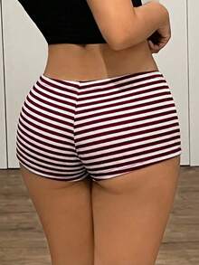 SHEIN ICON 女士Y2K性感超低腰条纹超短裤 - 中紫紅色 - 查看 2