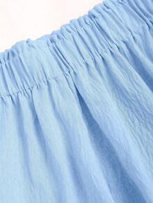 Sweetra Women's Solid Color Tube Top & Shorts 2 Pieces Set, Fitted, Summer - Blue - View 3