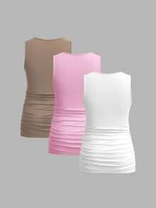 Modmama 3pcs Maternity Women's Solid Color Slimming Tank Tops, Casual & Simple, Perfect For Summer - Black and White - View 2