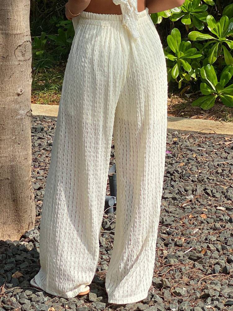 White Bohemian Semi-Sheer Jacquard Knit Women's Sleepwear Bottom