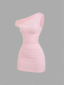 Sweetra 新款复古性感修身舒适休闲粉色连衣裙，适合女士，春夏款 - 粉色 - 查看 3