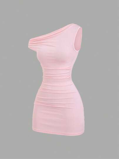 Sweetra Ny vintage sexig smal passform bekväm casual rosa klänning för kvinnor, vår/sommar