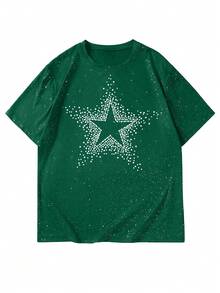 Claim Dot 男士圆领短袖休闲银箔星形T恤 - 墨綠色 - 查看 2