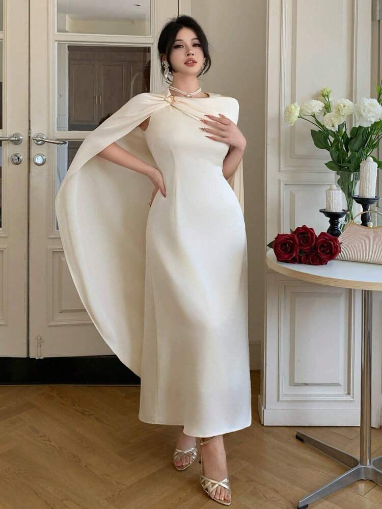 Women's Elegant Solid Color Sleeveless Dress With Asymmetric Cover Up 2 Pieces Set, Summer Spring,Wedding Guest Dress Women
