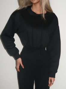 Sydney Algeri 女式棕色连帽束腰长袖运动衫，秋冬款 - 黑色 - 查看 3