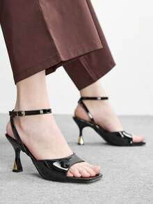 CUCCOO BIZCHIC 女士时尚性感黑色方头踝带高跟凉鞋，适合通勤、约会、派对、婚礼和假日场合。 - 黑色 - 查看 4
