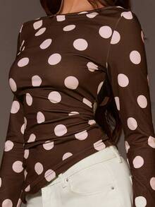 Athîral 女士波点褶皱休闲百搭日常长袖上衣