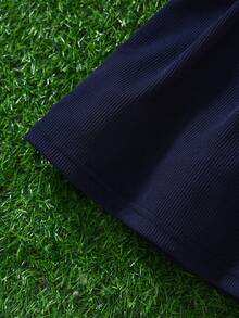 女婴圆领短袖蝴蝶结装饰可爱连衣裙 - 藍色 - 查看 5