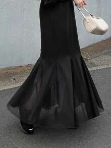 FRIFUL Robe noire unie à ourlet évasé, polyvalente et décontractée, automne/hiver pour femmes - Noir - Voir 8