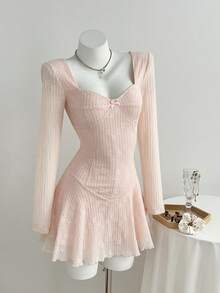 Elamini Women's Summer Casual Dress - Knitted Textured Fabric, Body-Fitting Holiday Outfit For Valentine's Day Parties - Pink - View 6