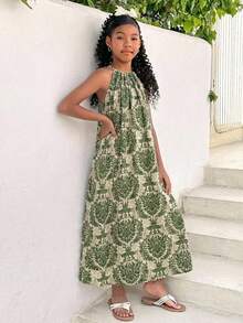 Travachic KIDS Tween Girls' Vacation Casual Green Floral Print Cami Dress - Green - View 6