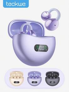 Teckwe Purple LED Display Clip-On Earphones, Sound-Proof, Long-Wearing Comfort, Open-Ear Sports Design, Wireless Earbuds With Voice Call Support, Valentine's Day Gift - one-size - View 1