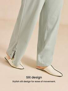 LUVLETTE Soft 100% Pure Cotton Luxurious Lace Trim Button-Up Top & Pants Loungewear Pajama Set For Lingerie,Spring And Summer - Green - View 8