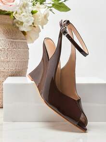 SHUZIA Ladies Peep Toe Ankle Strap Wedge Sandals - Chocolate Brown - View 7