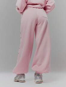 MUSERA Mid Rise Studded Detail Wide Leg Cuffed Joggers Tracksuit Bottoms Only Streetwear Coolgirl Winter Sexy Casual Odd Drift - Pink - View 3