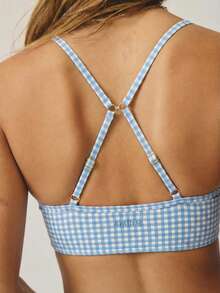 Aralina Bộ đồ thể thao năng động gồm áo hai dây crop top và quần short cạp cao in họa tiết kẻ caro, thích hợp cho tập luyện thể dục thể thao. - Màu xanh lam - Xem 7