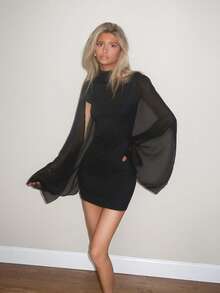 Sydney Algeri Mini Slim-Fit Stand Collar Cape Solid Color Dress Fall Cloth For Women - Black - View 3
