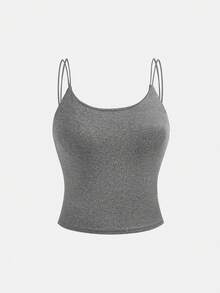 SHEIN Set de 2 camisetas de tirantes casuales para adolescentes con sujetador incorporado, negro y gris, compra 1 y llévate 1 gratis - Multicolor - Ver 7