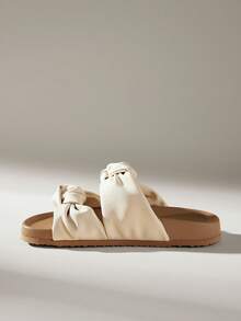 Solecia Giày sandal đế bằng buộc dây hở mũi màu nâu thoải mái thường ngày cho nữ, phù hợp cho mùa lễ hội xuân/hè - Màu be - Xem 10