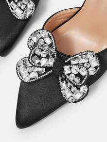 CUCCOO HITCHD Zapatos de tacón alto elegantes y de moda para fiesta con decoración de lazo de strass para mujer - Negro - Ver 10