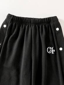 女童阔腿裤，蝴蝶结腰带，蝴蝶印花，时尚休闲运动裤，返校季，灰色 - 黑色 - 查看 4