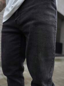Artur Kramer Men's Slim Fit Distressed Denim Jeans, Motorcycle Style Skinny Leg - Black - View 3