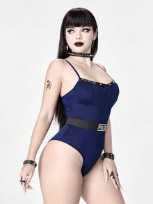 ROMWE Women's Gothic Costume Sexy Bodysuit - Navy Blue - View 6