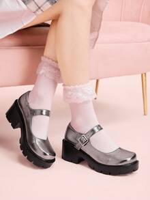 CUCCOO DOLLMOD 时尚女式萝莉鞋 白色厚底鞋 度假鞋 夏季Y2K朋克风酷炫街头运动风 圣诞节 秋季 新年 假日 - 灰色 - 查看 4