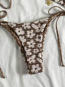 Swim Mod 2pcs/Set Women Summer Halter Floral Print Lace-Up Side Tie Bikini Set, Beach Vacation - Multicolor - View 5