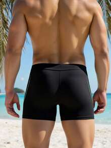 Zalmeno 男士条纹印花休闲泳裤 男士泳装 黑色泳裤 男士泳裤 男士三角泳裤 - 黑色 - 查看 2