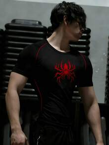 Gym Rark 男士圆领蜘蛛印花休闲百搭日常户外运动短袖T恤 - 黑色 - 查看 5