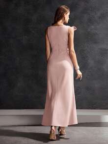 MOTF Soiréza DEEP V-NECK BIG BOW DETAIL MERMAID HEM PROM DRESS - Pink - View 3