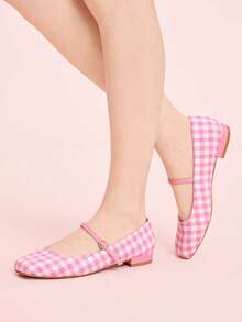 CUCCOO DOLLMOD Women's Flat Square Toe Plaid Mary Jane Shoes, Campus Style, Cute Low Heel, Red Spring Shoes Spring Break Easter Valentine's Day - Mauve Purple - View 3