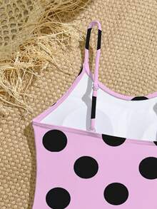 Pink Polka Dot Tween Girls One-Piece Swimsuit, Summer Beach - Multicolor - View 5