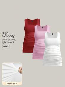 Modmama 3pcs Maternity Women's Solid Color Slimming Tank Tops, Casual & Simple, Perfect For Summer - Red - View 6