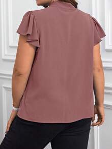 Reflora Camisa de manga corta con tirantes de lazo de unicolor minimalista para uso diario en tallas grandes - Rosa coral - Ver 2