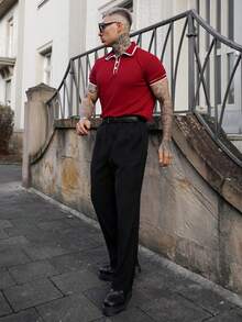 Artur Kramer Tricou polo casual pentru bărbați, în stil european și american, cu guler răsturnat și nasturi, mânecă scurtă, vară - Burgundia - Vizualizare 6