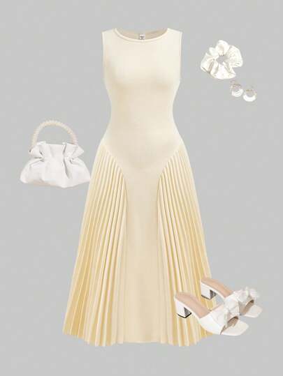 Elegant Pleated Snug Fit A-Line Dress For Teen Girls