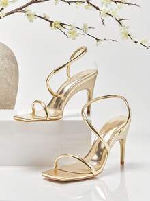 SHUZIA Women's Elegant Minimalist Square Toe Back Strap Stiletto Heel Sandals Summer Shoes - Gold - View 7