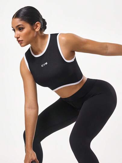 Seamluxe SHEIN Sport Women Letter Print Cropped Fitness Workout Tank Top