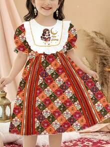 Barocker Stil elegantes, vintage, lässiges, süßes Puffärmel, süßer Rüschensaum Kurzarm Prinzessinnenkleid, geeignet für Frühling/Sommer Alltagstragen und Festivals - Verschiedenfarbig - Übersicht 8