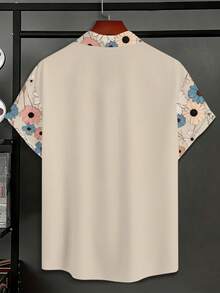 Manfinity RSRT 男士时尚印花短袖衬衫，休闲沙滩度假衬衫，带仿口袋装饰，适合送给男友、伴侣、家人，日常穿着和约会皆宜。男士印花纽扣衬衫，男士花衬衫 - 彩色 - 查看 4